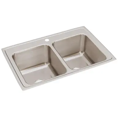 ELKAY DLRQ3322121 Lustertone Classic Stainless Steel 33" x 22" x 12-1/8", 1-Hole Equal Double Bowl Drop-in Sink with Quick-clip Price Drop