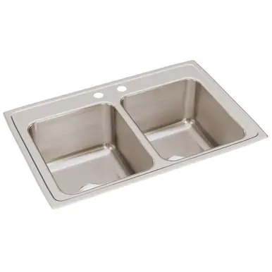 Sale ELKAY DLRQ3322122 Lustertone Classic Stainless Steel 33" x 22" x 12-1/8", 2-Hole Equal Double Bowl Drop-in Sink with Quick-clip