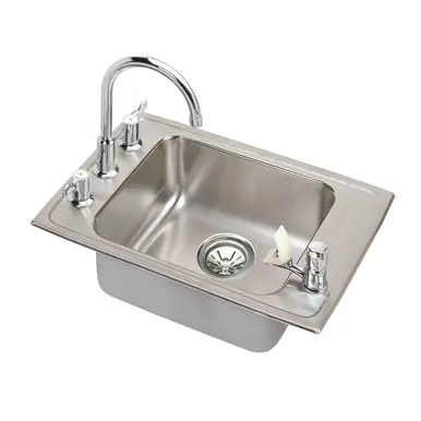 Super Sale ELKAY DRKAD251755C Lustertone Classic Stainless Steel 25" x 17" x 5-1/2", 4-Hole Single Bowl Drop-in Classroom ADA Sink Kit