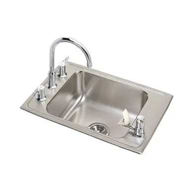 No Minimum Order ELKAY DRKAD311965C Lustertone Classic Stainless Steel 31" x 19-1/2" x 6-1/2", 4-Hole Single Classroom ADA Sink+Faucet/Bubbler Kit