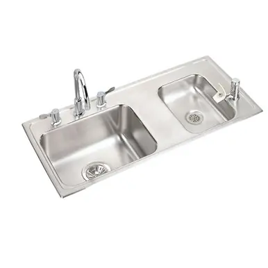 Must Have ELKAY DRKAD371745RC Lustertone Classic Stainless Steel 37-1/4" x 17" x 4-1/2", Double Bowl Drop-in Classroom ADA Sink Kit