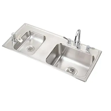 ELKAY DRKAD371755LC Lustertone Classic Stainless Steel 37-1/4" x 17" x 5-1/2", Double Bowl Drop-in Classroom ADA Sink Kit Time-Limited