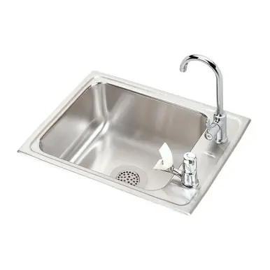 Buy Today ELKAY DRKR2217LC Lustertone Classic Stainless Steel 22" x 17" x 7-5/8", 2-Hole Single Drop-in Classroom Sink + Faucet/Bubbler Kit