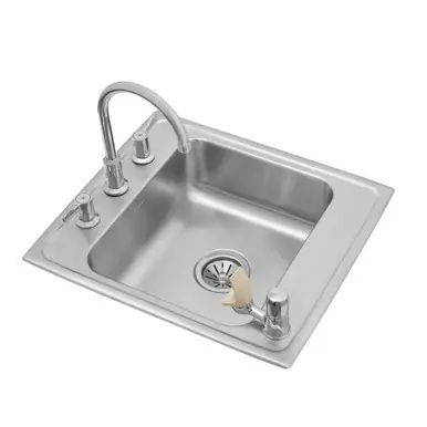 Worldwide Shipping ELKAY DRKR2220C Lustertone Classic Stainless Steel 22" x 19-1/2" x 7-1/2", Single Classroom Sink + Faucet/Bubbler Kit