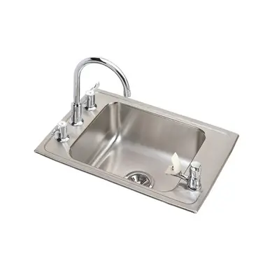 Holiday Sale ELKAY DRKR3119C Lustertone Classic Stainless Steel 31" x 19-1/2" x 7-5/8", 4-Hole Single Classroom Sink + Faucet/Bubbler Kit