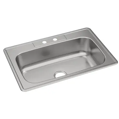 ELKAY DSE133222 Dayton Stainless Steel 33" x 22" x 8-1/16", 2-Hole Single Bowl Drop-in Sink Limited Time