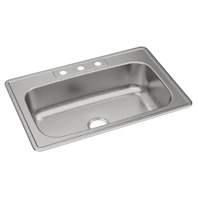 ELKAY DSE133223 Dayton Stainless Steel 33" x 22" x 8-1/16", 3-Hole Single Bowl Drop-in Sink In Demand