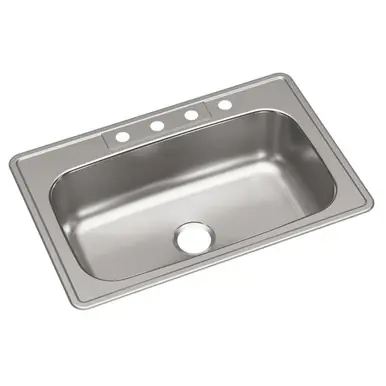 ELKAY DSE133224 Dayton Stainless Steel 33" x 22" x 8-1/16", 4-Hole Single Bowl Drop-in Sink Price Cut