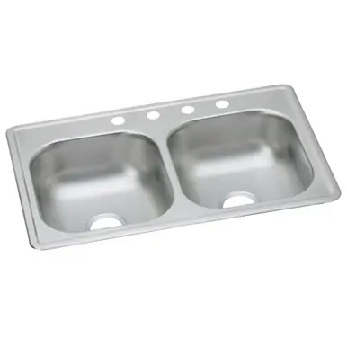 Genuine ELKAY DSE233195 Dayton Stainless Steel 33" x 19" x 8", 5-Hole Equal Double Bowl Drop-in Sink