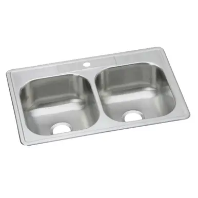 Top Pick ELKAY DSE233221 Dayton Stainless Steel 33" x 22" x 8-1/16", 1-Hole Equal Double Bowl Drop-in Sink