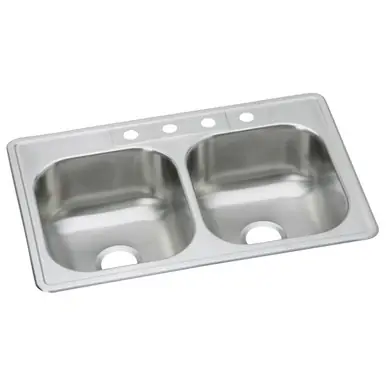 Trending ELKAY DSEW4023322MR2 Dayton Stainless Steel 33" x 22" x 8-1/16", MR2-Hole Equal Double Bowl Drop-in Sink (40 Pack)