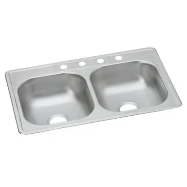 While Supplies Last ELKAY DW10233224 Dayton Stainless Steel 33" x 22" x 6-9/16", 4-Hole Equal Double Bowl Drop-in Sink (10 Pack)