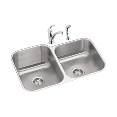 ELKAY DXUH312010RDF Dayton Stainless Steel 31-3/4" x 20-1/2" x 10", Offset Double Bowl Undermount Sink and Faucet Kit Free Delivery