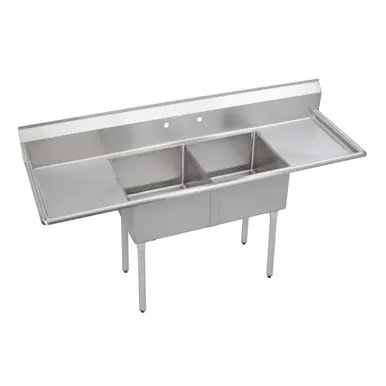 Final Sale ELKAY E2C20X20-2-20X Dependabilt Stainless Steel 82" x 25-13/16" x 43-3/4" 18 Gauge Two Compartment Sink w/ 20" Left and Right Drainboards and Stainless Steel Legs