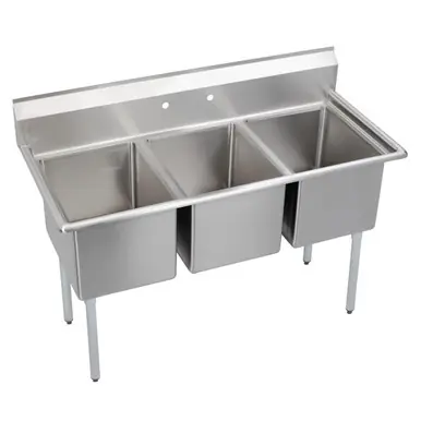 ELKAY E3C16X20-0X Dependabilt Stainless Steel 57" x 25-13/16" x 43-3/4" 18 Gauge Three Compartment Sink with Stainless Steel Legs Order Now