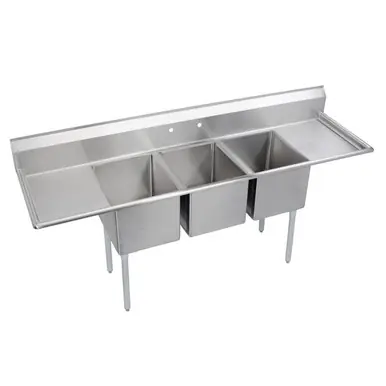 ELKAY E3C16X20-2-18X Dependabilt Stainless Steel 88" x 25-13/16" x 43-3/4" 18 Gauge Three Compartment Sink w/ 18" Left and Right Drainboards and Stainless Steel Legs Buy Direct