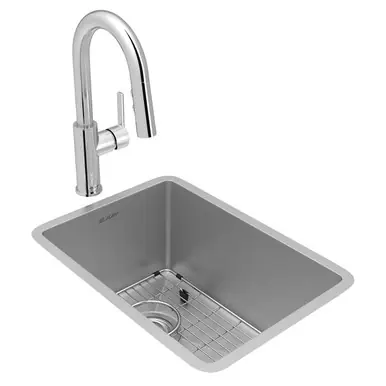Genuine ELKAY ECTRU12179TFCBC Crosstown 18 Gauge Stainless Steel 13-1/2" x 18-1/2" x 9", Single Bowl Undermount Bar Sink & Faucet Kit with Bottom Grid & Drain