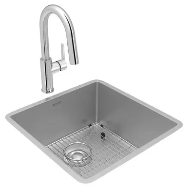 ELKAY ECTRU17179TFCBC Crosstown 18 Gauge Stainless Steel 18-1/2" x 18-1/2" x 9", Single Bowl Undermount Sink & Faucet Kit with Bottom Grid & Drain Deal