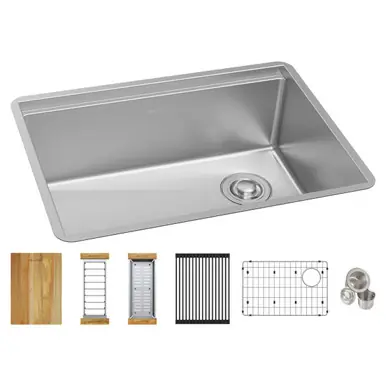 Worldwide Shipping ELKAY ECTRU24169RTWC Crosstown 18 Gauge Workstation Stainless Steel, 25-1/2" x 18-1/2" x 9" Single Bowl Undermount Sink Kit
