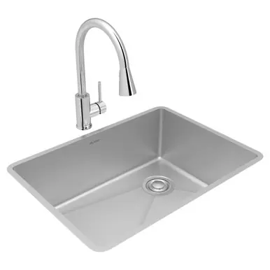 ELKAY ECTRU24179RTFCC Crosstown 18 Gauge Stainless Steel 25-1/2" x 18-1/2" x 9", Single Bowl Undermount Sink & Faucet Kit with Drain Fan Favorite