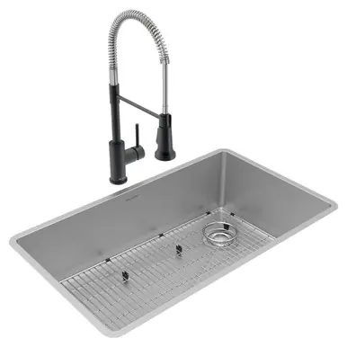 Crafted ELKAY ECTRU30179RTFBC Crosstown 18 Gauge Stainless Steel 31-1/2" x 18-1/2" x 9", Single Bowl Undermount Sink & Faucet Kit with Bottom Grid & Drain