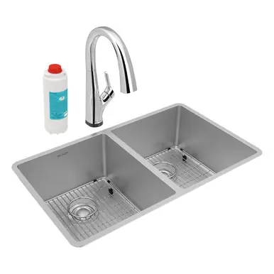 ELKAY ECTRU31179TFLC Crosstown 18 Gauge Stainless Steel 31-1/2" x 18-1/2" x 9", Equal Double Bowl Undermount Sink Kit with Filtered Faucet Time-Limited