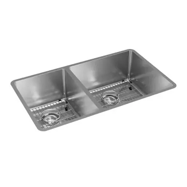 Bulk Order ELKAY ECTRU32179LTC Crosstown 18 Gauge Stainless Steel 31-1/2" x 18-1/2" x 9", 40/60 Double Bowl Undermount Sink Kit