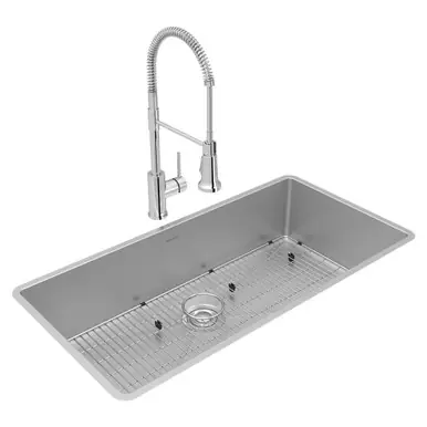 ELKAY ECTRU35179TFCBC Crosstown 18 Gauge Stainless Steel 36-1/2" x 18-1/2" x 9", Single Bowl Undermount Sink & Faucet Kit with Bottom Grid & Drain Best Seller