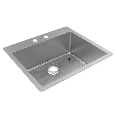 ELKAY ECTSR25229TBG2 Crosstown 18 Gauge Stainless Steel 25" x 22" x 9", 2-Hole Single Bowl Undermount or Drop-in Sink Kit Budget
