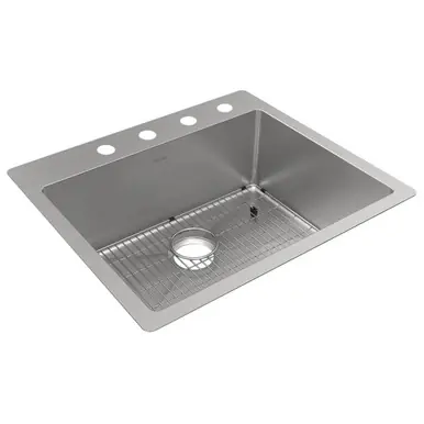 Get Yours ELKAY ECTSR25229TBG4 Crosstown 18 Gauge Stainless Steel 25" x 22" x 9", 4-Hole Single Bowl Undermount or Drop-in Sink Kit