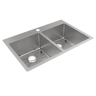 Direct From Factory ELKAY ECTSR33229TBG1 Crosstown 18 Gauge Stainless Steel 33" x 22" x 9", 1-Hole Equal Double Bowl Undermount or Drop-in Sink Kit