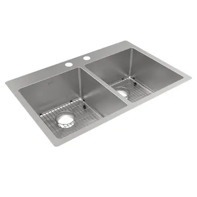 ELKAY ECTSR33229TBG2 Crosstown 18 Gauge Stainless Steel 33" x 22" x 9", 2-Hole Equal Double Bowl Undermount or Drop-in Sink Kit Top Rated