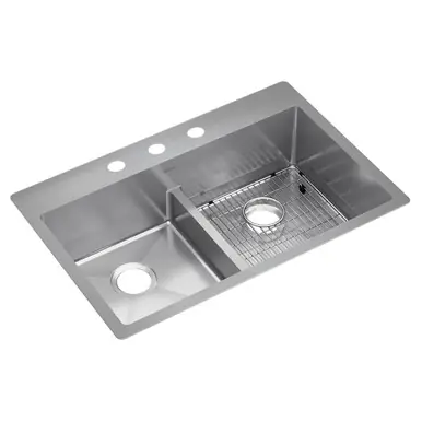 ELKAY ECTSRA33229TBG3 Crosstown 18 Gauge Stainless Steel 33" x 22" x 9", 3-Hole Equal Double Bowl Undermount or Drop-in Sink Kit with Aqua Divide No Minimum Order