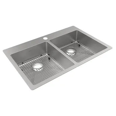 ELKAY ECTSRAD33226TBG1 Crosstown 18 Gauge Stainless Steel 33" x 22" x 6", 1-Hole Equal Double Bowl Undermount or Drop-in ADA Sink Kit New Release