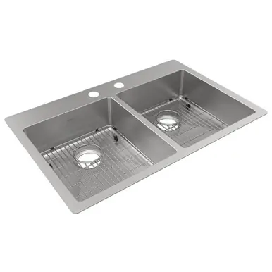 ELKAY ECTSRAD33226TBG2 Crosstown 18 Gauge Stainless Steel 33" x 22" x 6", 2-Hole Equal Double Bowl Undermount or Drop-in ADA Sink Kit Mega Sale