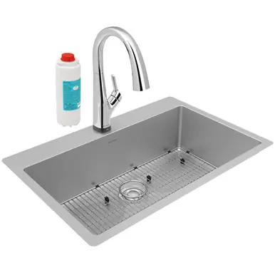 Latest ELKAY ECTSRS33229TFLC Crosstown 18 Gauge Stainless Steel 33" x 22" x 9", Single Bowl Undermount or Drop-in Sink Kit with Filtered Faucet