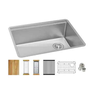 Big Sale ELKAY EFRU24169RTWC Crosstown 16 Gauge Workstation Stainless Steel, 25-1/2" x 18-1/2" x 9" Single Bowl Undermount Sink Kit