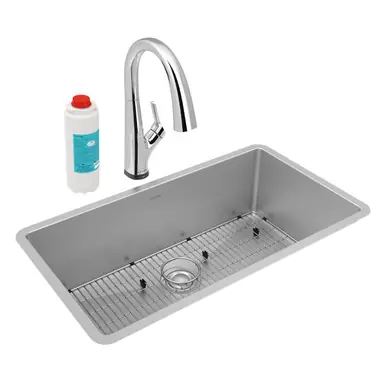 Money Back Guarantee ELKAY EFRU311610TFLC Crosstown 16 Gauge Stainless Steel 32-1/2" x 18" x 10", Single Bowl Undermount Sink Kit with Filtered Faucet