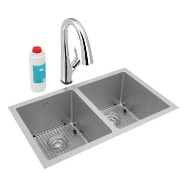 ELKAY EFRU311810TFLC Crosstown 16 Gauge Stainless Steel, 30-3/4" x 18-1/2" x 10" Equal Double Bowl Undermount Sink Kit with Filtered Faucet Brand New