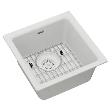 Free Returns ELKAY ELG1616WH0C Quartz Classic 15-3/4" x 15-3/4" x 7-11/16", Single Bowl Undermount or Drop-in Bar Sink Kit, - White