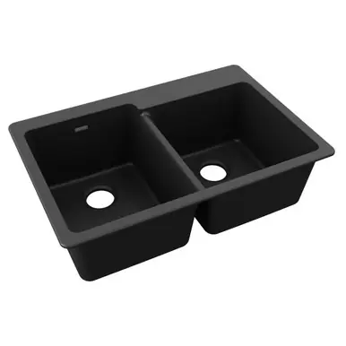 Handmade ELKAY ELG250RBK0 Quartz Classic 33" x 22" x 9-1/2", Offset Double Bowl Drop-in Sink, - Black