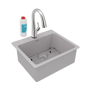 ELKAY ELG2522GS0FLC Quartz Classic 25" x 22" x 9-1/2", Single Bowl Drop-in Sink Kit with Filtered Faucet, Greystone Mega Sale
