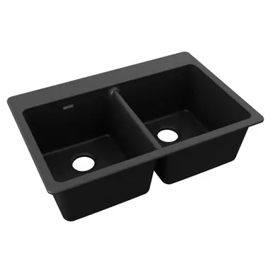 ELKAY ELG3322BK0 Quartz Classic 33" x 22" x 9-1/2", Equal Double Bowl Drop-in Sink, - Black Special Discount