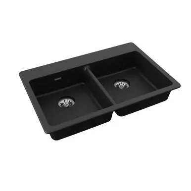 ELKAY ELGAD3322PDBK0 Quartz Classic 33" x 22" x 5-1/2", Double Bowl Drop-in ADA Sink with Perfect Drain, - Black Viral