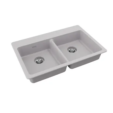 Holiday Sale ELKAY ELGAD3322PDGS0 Quartz Classic 33" x 22" x 5-1/2", Double Bowl Drop-in ADA Sink with Perfect Drain, Greystone