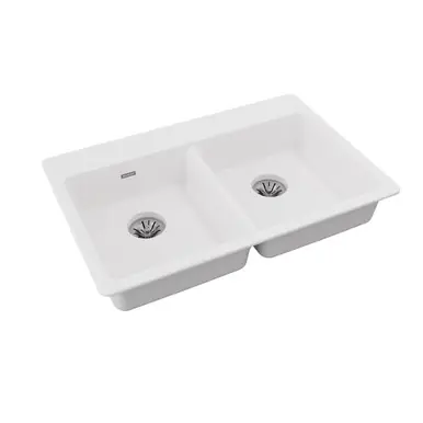Today Only ELKAY ELGAD3322PDWH0 Quartz Classic 33" x 22" x 5-1/2", Double Bowl Drop-in ADA Sink with Perfect Drain, - White