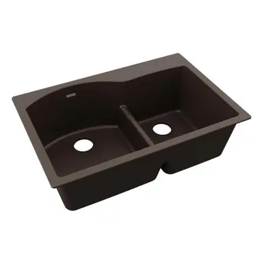 Top Pick ELKAY ELGH3322RMC0 Quartz Classic 33" x 22" x 10", Offset 60/40 Double Bowl Drop-in Sink with Aqua Divide, Mocha