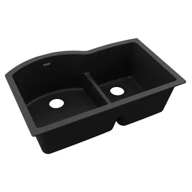 Reduced Price ELKAY ELGHU3322RBK0 Quartz Classic 33" x 22" x 10", Offset 60/40 Double Bowl Undermount Sink with Aqua Divide, - Black
