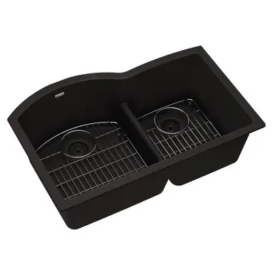 ELKAY ELGHU3322RBK0C Quartz Classic 33" x 22" x 10", Offset 60/40 Double Bowl Undermount Sink Kit with Aqua Divide, - Black Weekend Sale