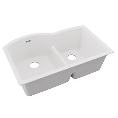 ELKAY ELGHU3322RWH0 Quartz Classic 33" x 22" x 10", Offset 60/40 Double Bowl Undermount Sink with Aqua Divide, - White Price Drop